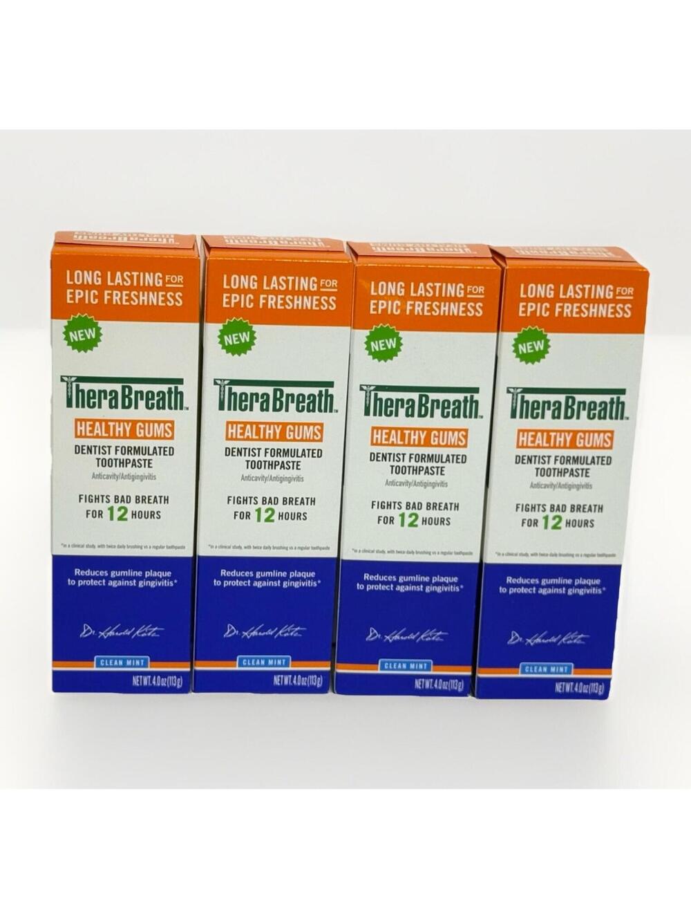 4 TheraBreath Healthy Gums Anticavity Toothpaste Clean Mint 4oz Exp 8/2027